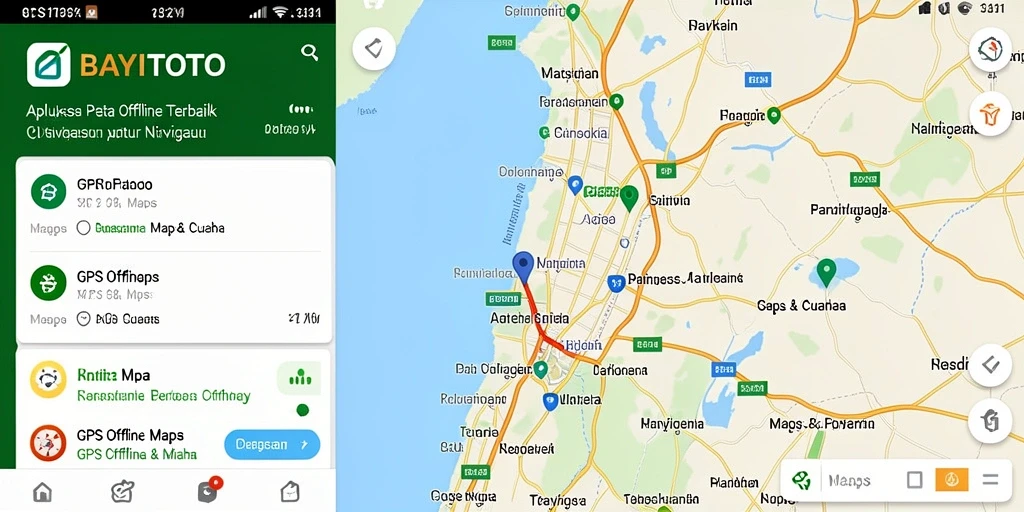 Tampilan antarmuka aplikasi BAYITOTO dengan fitur GPS Offline Maps.