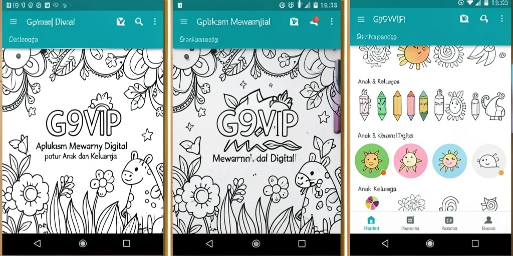 Screenshot G9VIP menampilkan antarmuka aplikasi Mewarnai Digital yang interaktif.