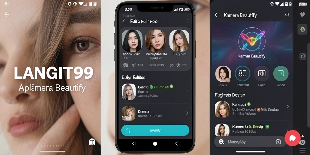 Antarmuka modern LANGIT99 dengan efek Kamera Beautify yang menarik.