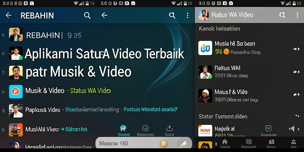 Antarmuka aplikasi REBAHIN untuk Status WA Video yang menarik.