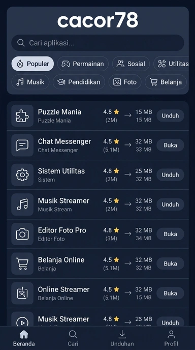 Cacor78 - Katalog Aplikasi Populer dan Kanal Uji Terlengkap