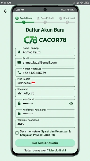 Panduan Registrasi Akun Baru Cacor78 untuk Pengguna Android